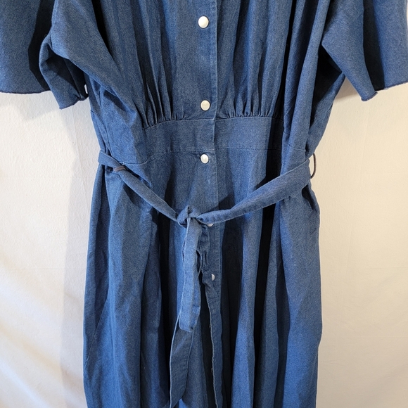 Ashley Stewart Plus Size Blue Denim Button-Up Shirt Dress Sz 34/36 Minimalist - Picture 4 of 12